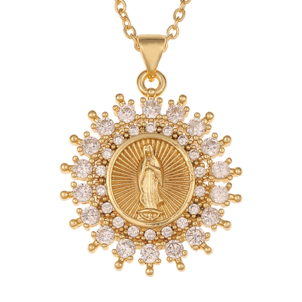 Wholesale Copper Micropaved Zircon Virgin Mary Pendant Believer Necklace